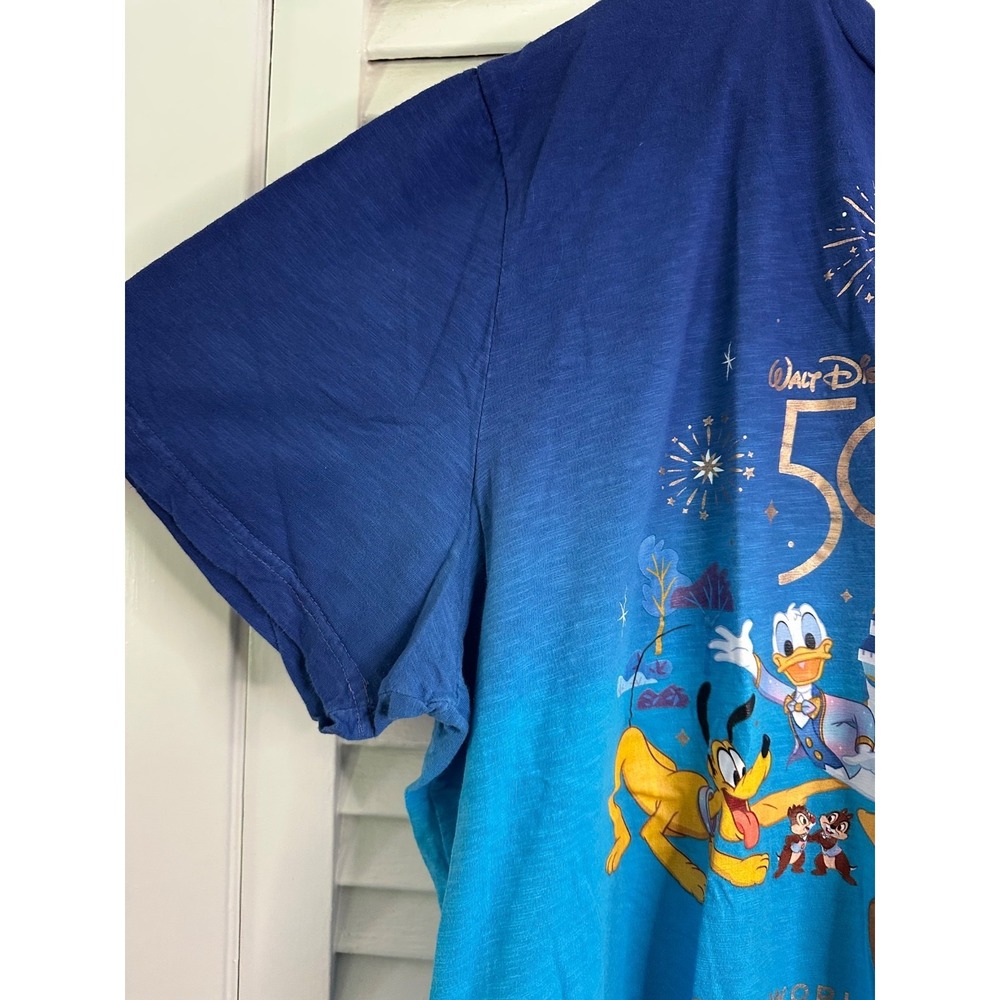 Disney Parks Walt Disney World Size XL Blue Dip Dye 50th Annivesary Castle Shirt - Picture 4 of 5